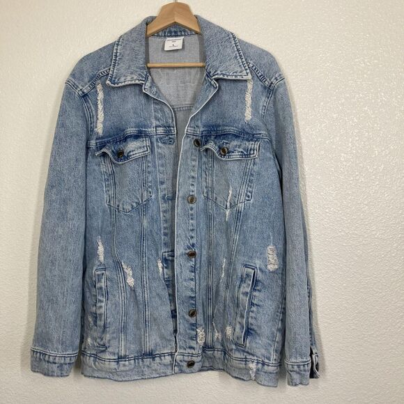 Social Tourist Jacket Large Distressed Denim Trucker Los Angeles California - Picture 4 of 16